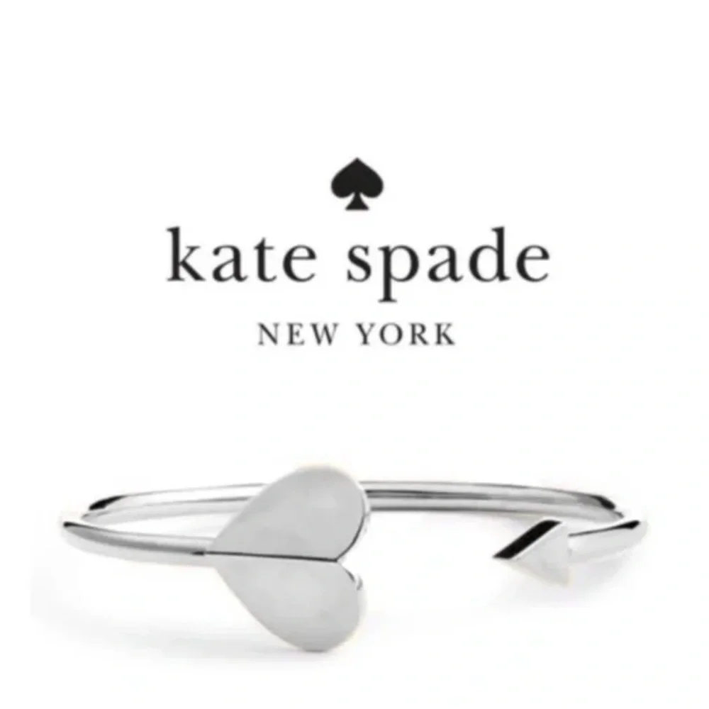 NWTKate spade silver heart arrow open bangle bracelet - Picture 5 of 12